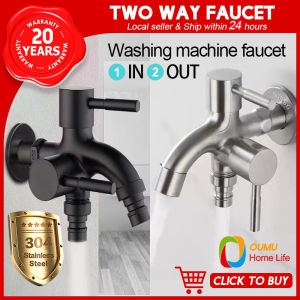 Oumu SUS304 Stainless Kitchen Faucet Two Way Wash Machine Faucet 1 in 2 out Head Two Way Water Washer Tap Faucet