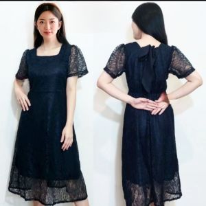 Dress Brukat Wanita Simple Elegant Ribbon Back Dress Lace Fashion Dress Remaja Kiyowo Zh
