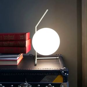 TOMAX Modern Led Light Round Glass Table Light Nordic Simple Bedroom Decoration Bedside Reading Lamp with Tricolor Changeable Bulb