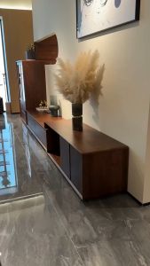 Modern Luxury Black Walnut TV Console Three-Piece Set Extendable Height Adjustable Solid Wood Furniture Multi-Function Cabinet