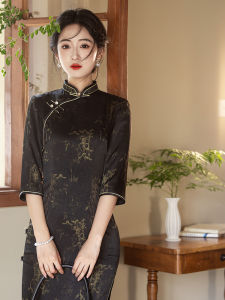 Black New Chinese Style Cheongsam Young Vintage Republic of China Style Improved Dress Womens Fashionable Daily Wear