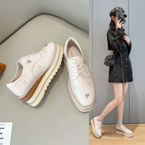 Trendy Korean Style Womens Leather Slip-On Pumps Spring Summer Glitter Buckle Flat round Head Thick Bottom Fashionable Shoes