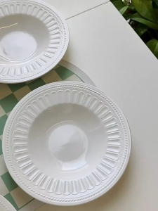 Zenic Ceramic White Embossed Porcelain Grass Hat Bowl Dessert Plate Pasta Plate Breakfast Bowl