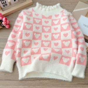 Thickened Woolen Knitted Sweater for Girls Winter Style round Neck Long Sleeve Faux Fur Baby Knitwear Base Layer Autumn Winter