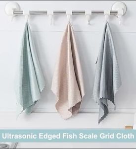 【5pcs】Fish Scale Cleaning Cloth Towel Kitchen Dishcloth Cleaning Glass No Marks Absorption Window Cleaning Car Wash Kain 鱼鳞抹布