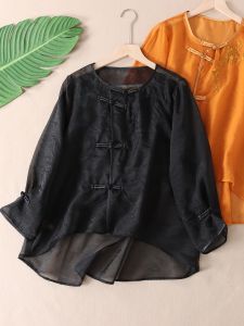 Dreamy Embroidered European Organza Lightweight See-through Summer Sun Protection Long Sleeve Womens Shirt Loose Fit round Neck