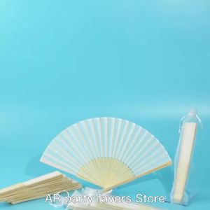 Quạt Giấy Tre Trắng Gấp Gọn Dùng Cho Đám Cưới Tự Làm Luyện Thư Pháp Vẽ Tranh Trang Trí Di Động