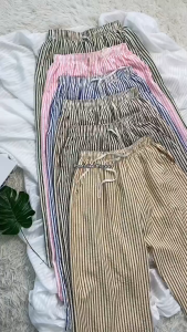 LAVICO [BUY1TAKE1] REGUALR SIZE Thin High Waisted Loose and Slimming Straight (NO POCKET) Leg Wide Leg Casual Pants American Retro Lazy Versatile Striped Pants Women Summer 99585