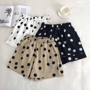 Hong Kong Style Retro Polka Dot Womens Shorts Summer New High Waist Loose Slim A-Line Casual Wide Leg Pants