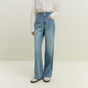High Waist Loose Wide Leg Retro Straight Denim Jeans Womens Summer Cool Feeling Light Color Jeans Casual Cotton Blend