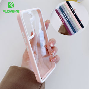 FLOVEME Hybrid Colorful Transparent Phone Case For Samsung Galaxy S22 Ultra S22 Plus Soft Frame Acrylic Hard Clear Shockproof Back Cover For Samsung S22