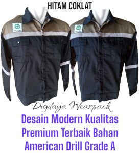 Baju Wearpack Pria Safety K3 Seragam Kerja Proyek Lapangan Tambang Bengkel Las Atasan Lengan Panjang Bahan American Drill Grade A Hitam Coklat