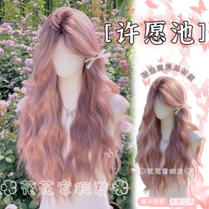 HuaHuaJia Wig Powdered Brown Long Curly Hair Full Head Lace Frontal Daily Use Hair Extensions Natural Looking Big Waves