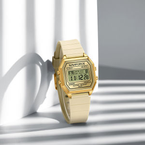 NAVIFORCE Jam Tangan Digital น้ำหนักเบาดั้งเดิมสำหรับผู้หญิงสายซิลิโคนนาฬิกาปลุกมีปฏิทินมีลวดลายตอนกลางคืน3ATM กันน้ำสำหรับผู้หญิง NF5063T นาฬิกาแฟชั่นลำลองกลางแจ้ง