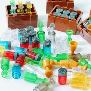Wine Bottles Cups and Highball Glasses with Wooden Crates Small Particles DIY Building Blocks Set Accessory Random item