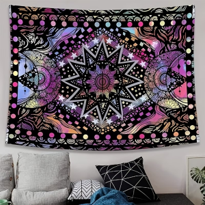 VIKAMA Intricate Geometric Sun Tapestry Bohemian Ethnic Wall Decor Washable Polyester Tapestry for Yoga & Meditation Space