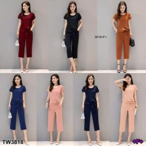 P3818 Set 2 ชิ้น เสื้อแต่งผูกที่ปลายเสื้อ+กางเกงขาห้าส่วนSet of 2 pieces. Shirt with tie at the end of the shirt + pants