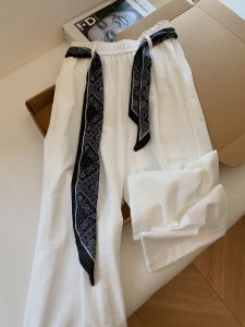 LTST | White Bow Accent Stretch Waist Loose Summer Casual Pants