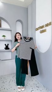 Bộ Nữ Thun Tăm Quần Suông + Áo Tay Ngắn Gân Sọc Mẫu Mới - Women Top