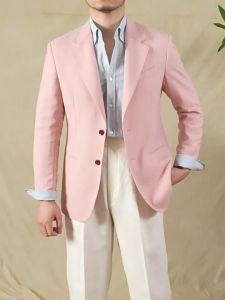 Non-Iron Italian Relaxed Herringbone Linen Tencel Blend Mens Suit Jacket