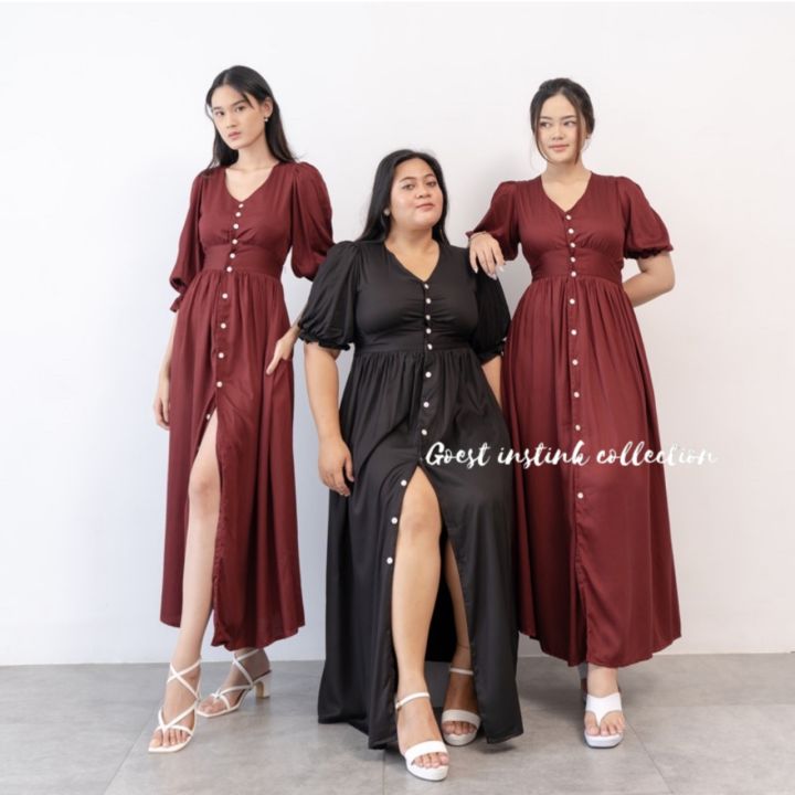 S~XXXXL Dress Pauly Long Dress Maxi Casual Party Style Dress Kancing Depan Size Jumbo