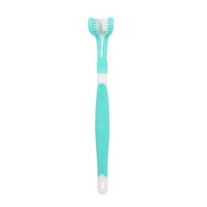 【X】Triple Sided Dog Cat Toothbrush Non Slip Handle Ergonomic Design and Soft Bristles for Easy Use