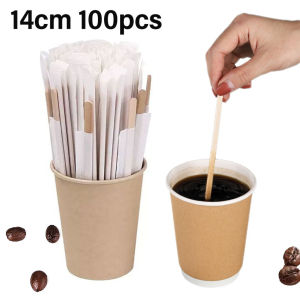 YESPERY 100pc/pack Disposable Wooden Coffee Stirrers Hot Cold Drinking Stir Beverage Sticks Ice Cream Bars Wax Bean Wiping Stick Home Use