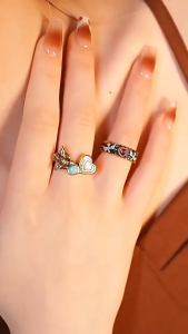 Ganten🍎Cincin Burung Hati Vintage Gaya Istana Cincin Pribadi Ceruk Cincin Terbuka Indah COD