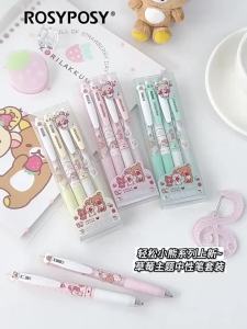 Bộ Bút Gel Có Thể Thu Vào Rosyposy Korila Kkuma Strawberry 05mm Fine Point Dòng Sản Phẩm Dễ Thương Dành Cho Việc Viết Hàng Ngày Ghi Nhật Ký Và Ghi Chú Văn Phòng