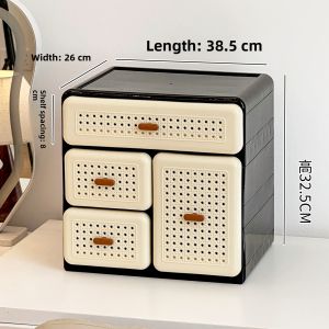 Drawered Desktop Cosmetic Storage Box Cream Style Organizer for Makeup And Skincare Products Layered Shelf Perfume Arranger