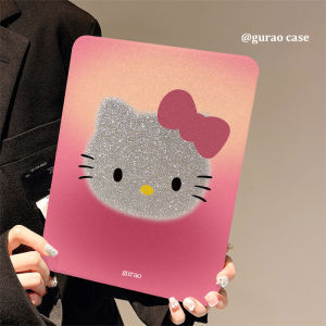 Gradient Glitter Cartoon KT Cat 360 Degree Rotating iPad Protection Case with Pen Slot Anti-Fall 11 Inch Apple Tablet Case for Women