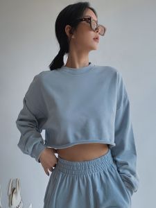 Pure Color American Retro Loose Fit Long Sleeve Sweater for Women Casual Street Style Single Piece Thickness Regular Length Short