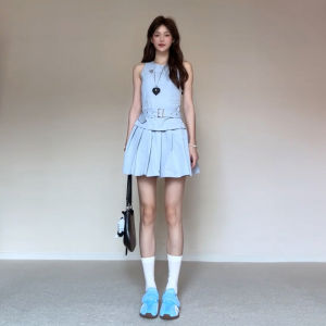 GATTIBOR | French Style Blue Sleeveless Dress