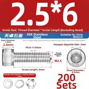 TIANZHUOJINSHU | 304 Stainless Steel Hex Socket Screws and Nuts Set