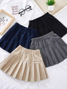 Kaki Xếp Ly Mini Váy Dành Cho Bé Gái Đồng Phục Tiểu Học Ngắn Váy S Mùa Thu Mùa Xuân Cotton Vải Bông Vải Gingham Ca Rô