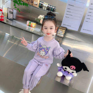 Girls Cartoon Kurokos Purple Cotton Sweatshirt Set Spring Autumn Two-Piece Suit Pure Cotton Long Sleeve round Neck Top