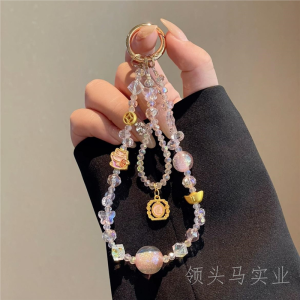 Charming Cat Yellow Crystal Mobile Phone Chain New Chinese Style Original Blasting Flash Pendant Transparent Beaded Bracelet