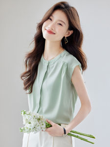 Womens Lightweight Spring Summer Polos Breathable Green Silk Blouse Churn Style Fashionable Slimming Business Office Commute Fashion Blend Fabric Premium Feeling