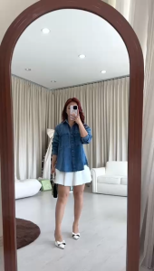 NANDO ATASAN KEMEJA KOREA STYLE DENIM SALUR TERBARU IMPORT TEBAL ADEM LENGAN PANJANG
