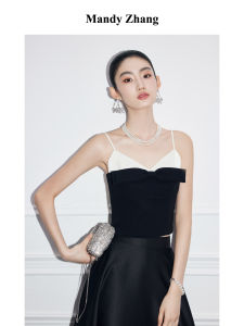 Acetic Satin Color Block Halter Neck Vest for Summer