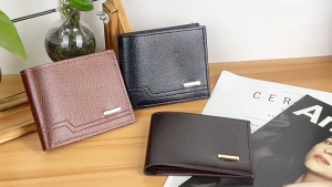 HONI Men Bifold Leather Wallet Luxury Slim Short Purse Card Holder Cash Wallet With Box