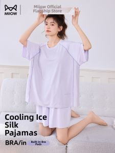 MiiOW | Cushioned Breast Pad Summer Ice Silk Short Sleeve Short Pants Homewear Set