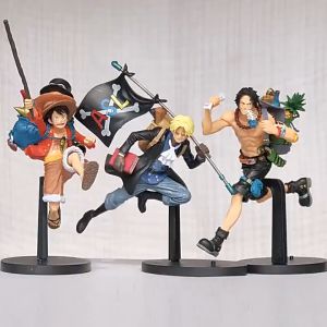 One Piece 21cm Brotherhood ASL Monkey D. Luffy Fire Fist Ace Sabo Collectible Anime Figure Gift Toy