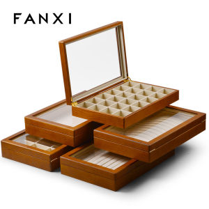 FANXI Luxury Wooden Jewelry Storage Box Ring Necklace Earring Bracelet Chain Box for Fashion Jewelry Accessories