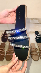 CALVARI - CRYSTAL Sandal Wanita Korea Teplek Casual Kekinian Size 36 - 40 Sendal Flat Cewek Kasual