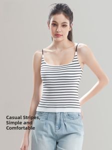 miiow | Cat Woman Striped Tube Top White Strap Vest Women Outdoor Wear With Chest Pad Summer Backless Seamless Braless Underwear