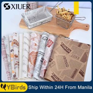 BOXING VM 100/300Pcs Greaseproof Baking Paper Waterproof Sandwich Wrappers Paper 28x38cm Deli Wax Paper Sheets Newsprint Newspaper Theme Wrapping Sheets Food Basket Liners Cake Baking Wrapper for Holiday and Home Parties