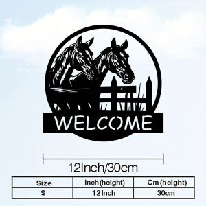 CIFbuy | CIFbuy Round Iron Wall Art Horse Welcome Sign Rustproof Metal Decor for Home Barn Rider Gift