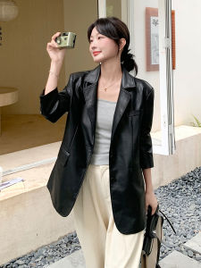 La Chapelle 2025 Autumn New Casual Style Womens Black Jacket Coat Long Sleeve Suit Collar Leather Outerwear Comfortable Fit