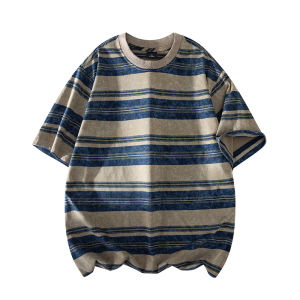 Summer Mens Cotton Color Block Stripe T-Shirt